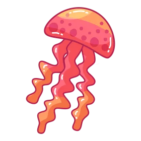 Adorable Coral and Orange Cartoon Jellyfish Clipart with Wavy Tentacles