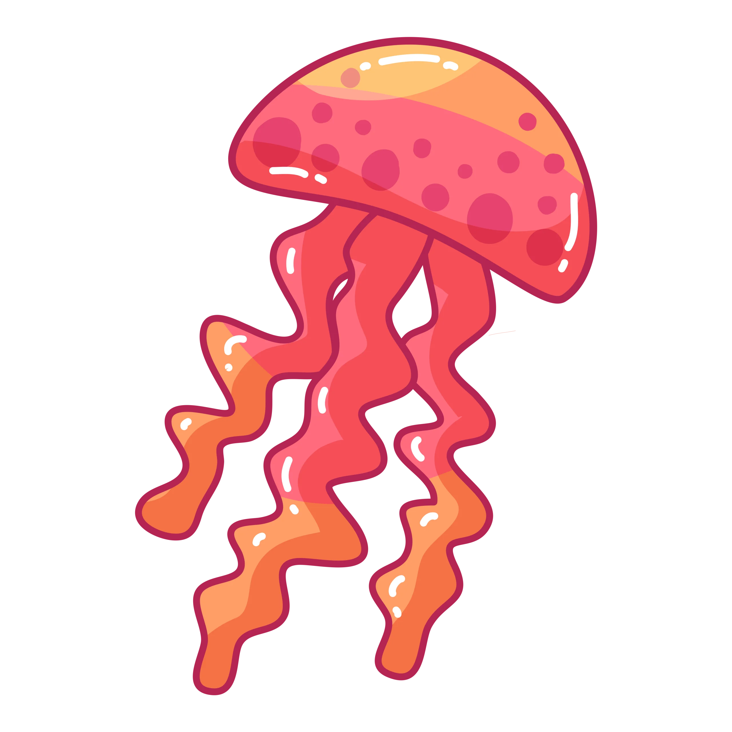 Adorable Coral and Orange Cartoon Jellyfish Clipart with Wavy Tentacles