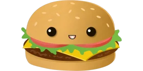 Adorable Kawaii Hamburger Clipart with Cute Cartoon Expression and Sesame Seed Bun