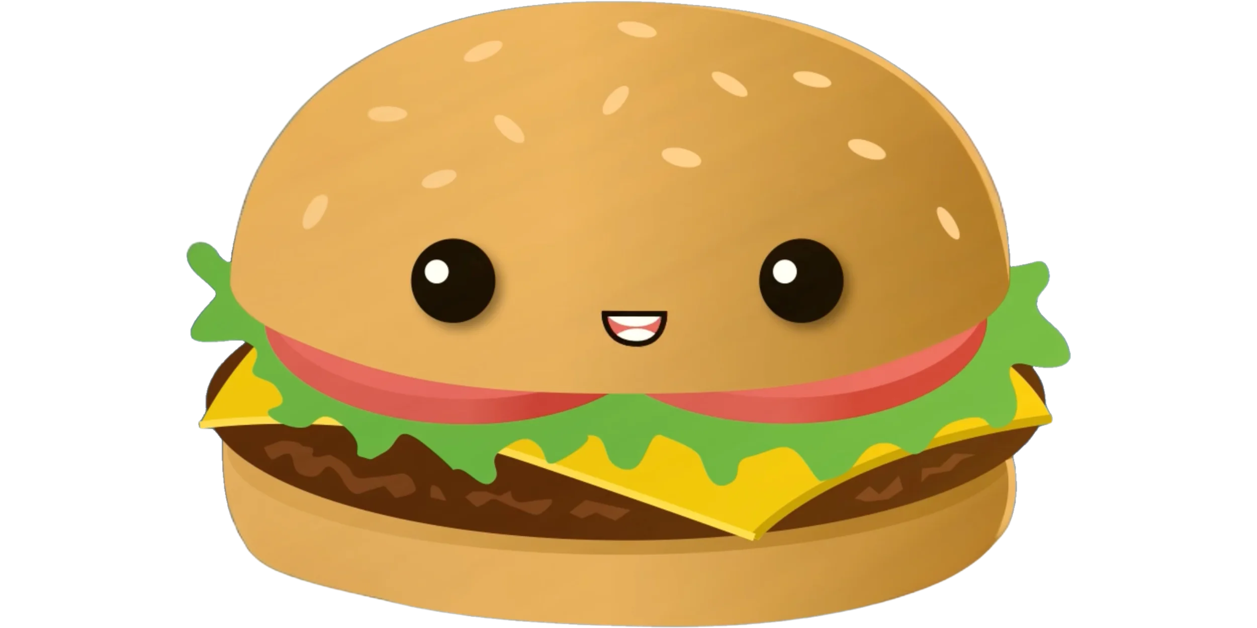 Adorable Kawaii Hamburger Clipart with Cute Cartoon Expression and Sesame Seed Bun