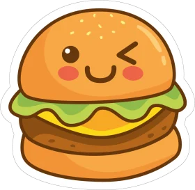Adorable Kawaii Hamburger Clipart with Playful Winking Cartoon Expression