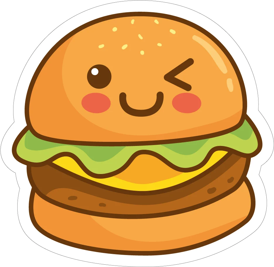 Adorable Kawaii Hamburger Clipart with Playful Winking Cartoon Expression