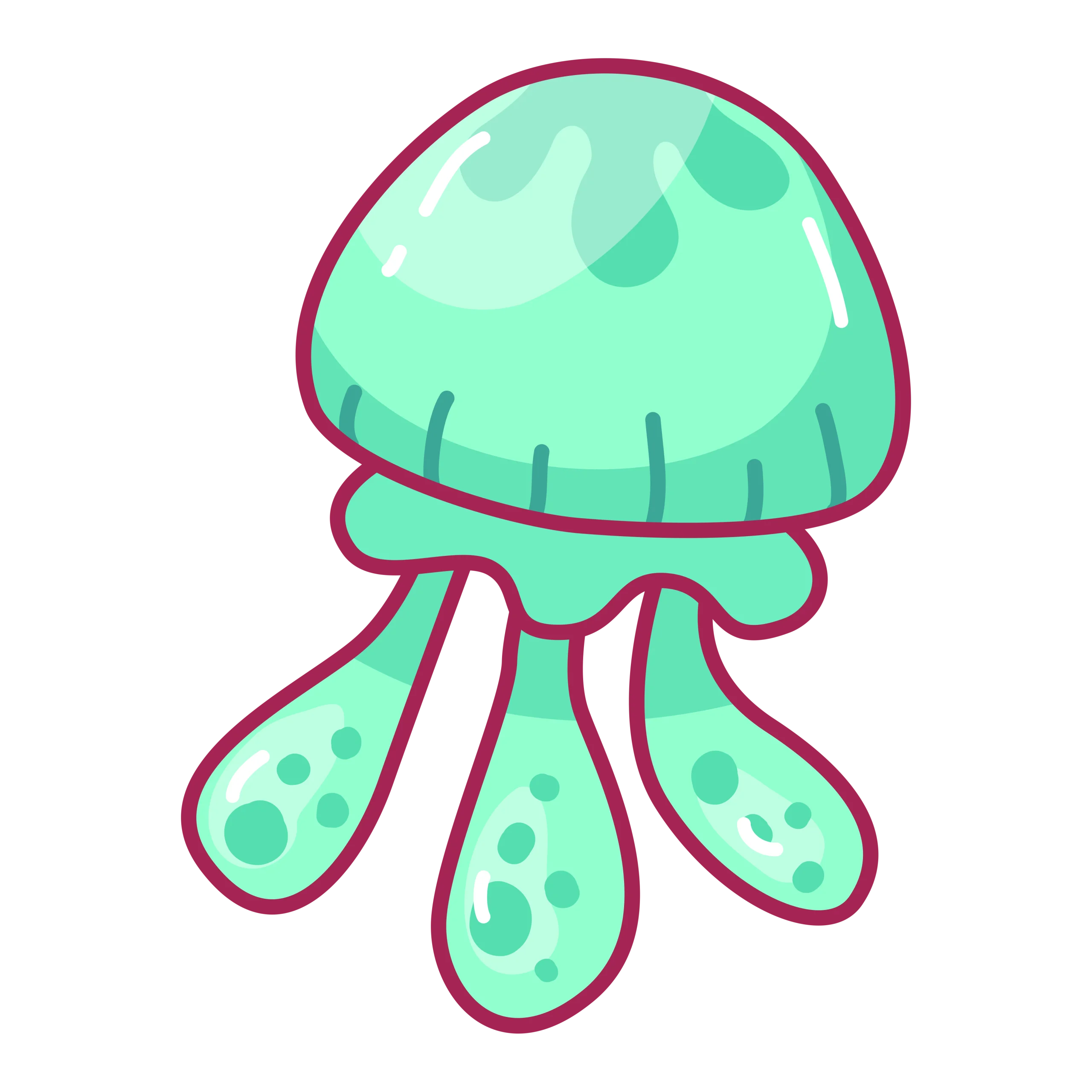 Adorable Mint Green Jellyfish Cartoon Clipart with Playful Tentacles