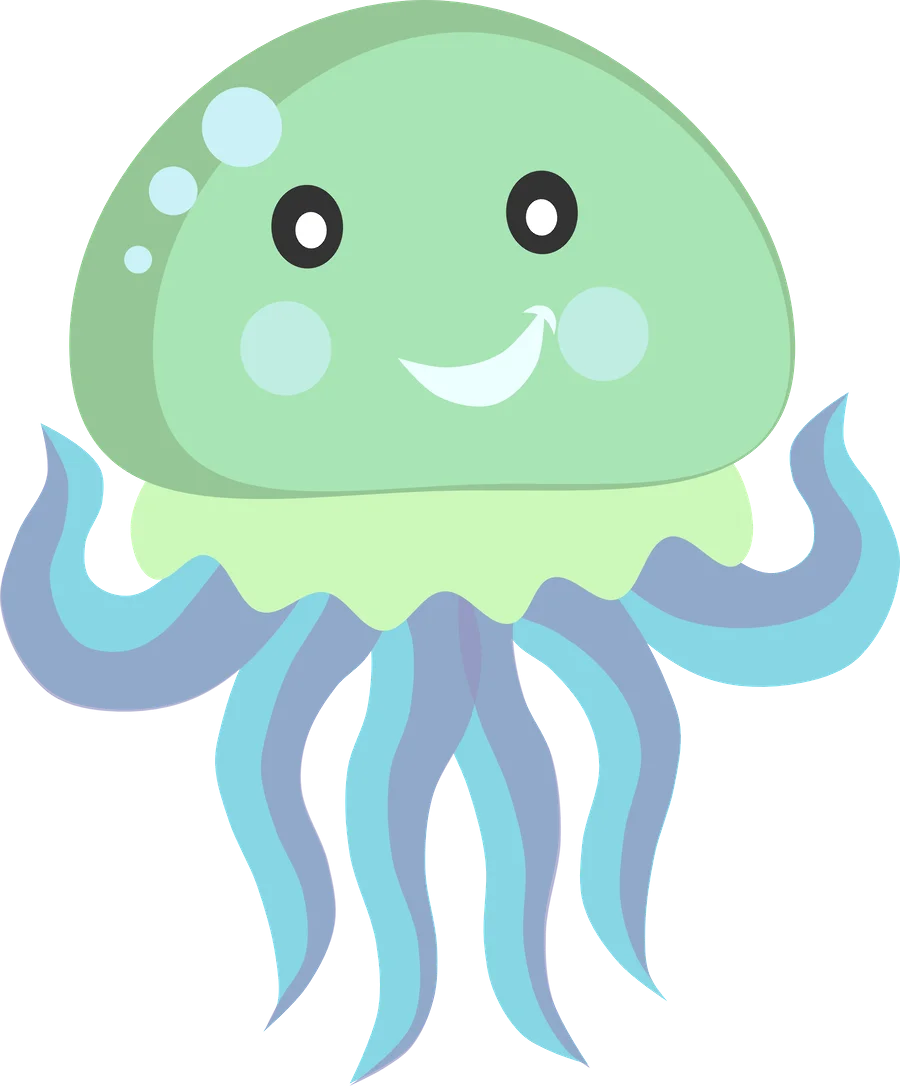 Adorable Pastel Green Jellyfish Clipart with Cute Cartoon Style Expression