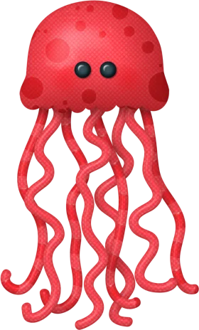 Adorable Red Cartoon Jellyfish Clipart with Curvy Tentacles and Playful Design
