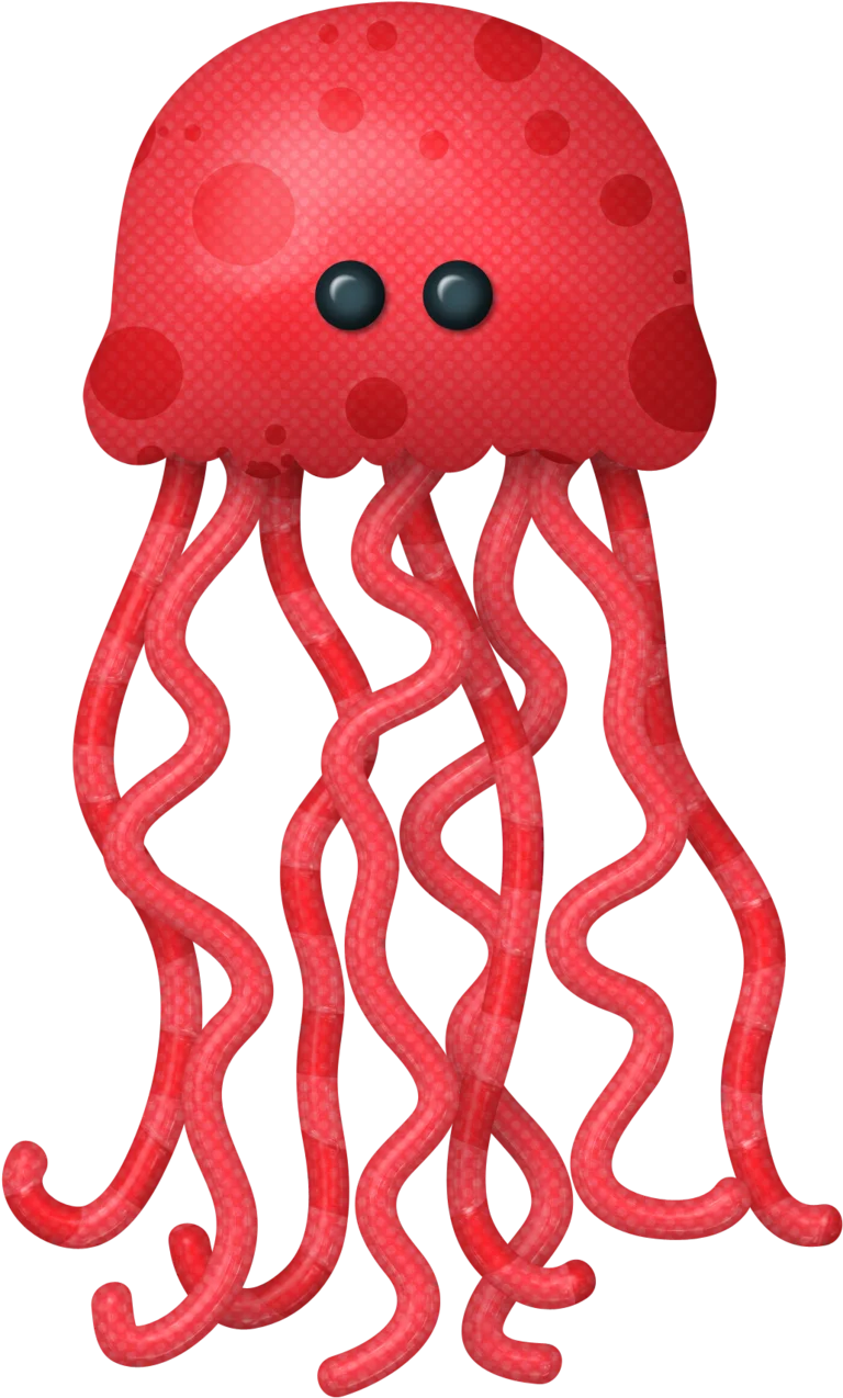 Adorable Red Cartoon Jellyfish Clipart with Curvy Tentacles and Playful Design