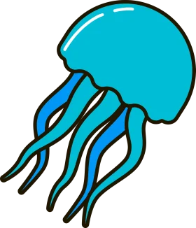 Aquatic Marine Creature Clipart: Stylized Blue Jellyfish Illustration with Wavy Tentacles