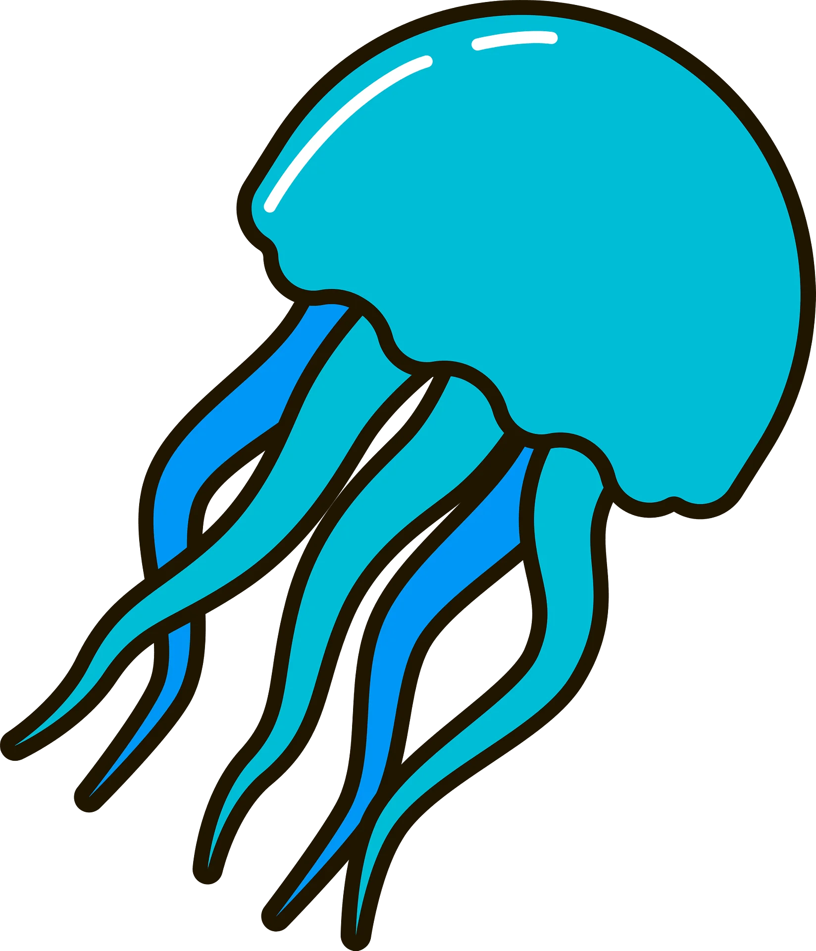 Aquatic Marine Creature Clipart: Stylized Blue Jellyfish Illustration with Wavy Tentacles
