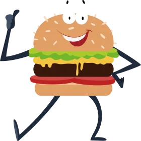 Cheerful Cartoon Hamburger Clipart Character with Playful Personality and Expressive Face
