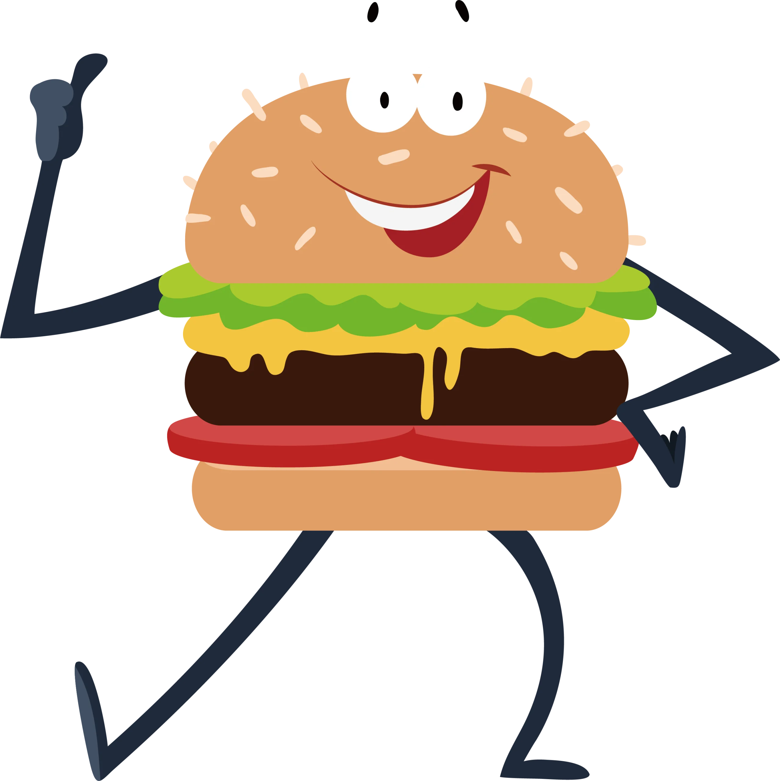 Cheerful Cartoon Hamburger Clipart Character with Playful Personality and Expressive Face