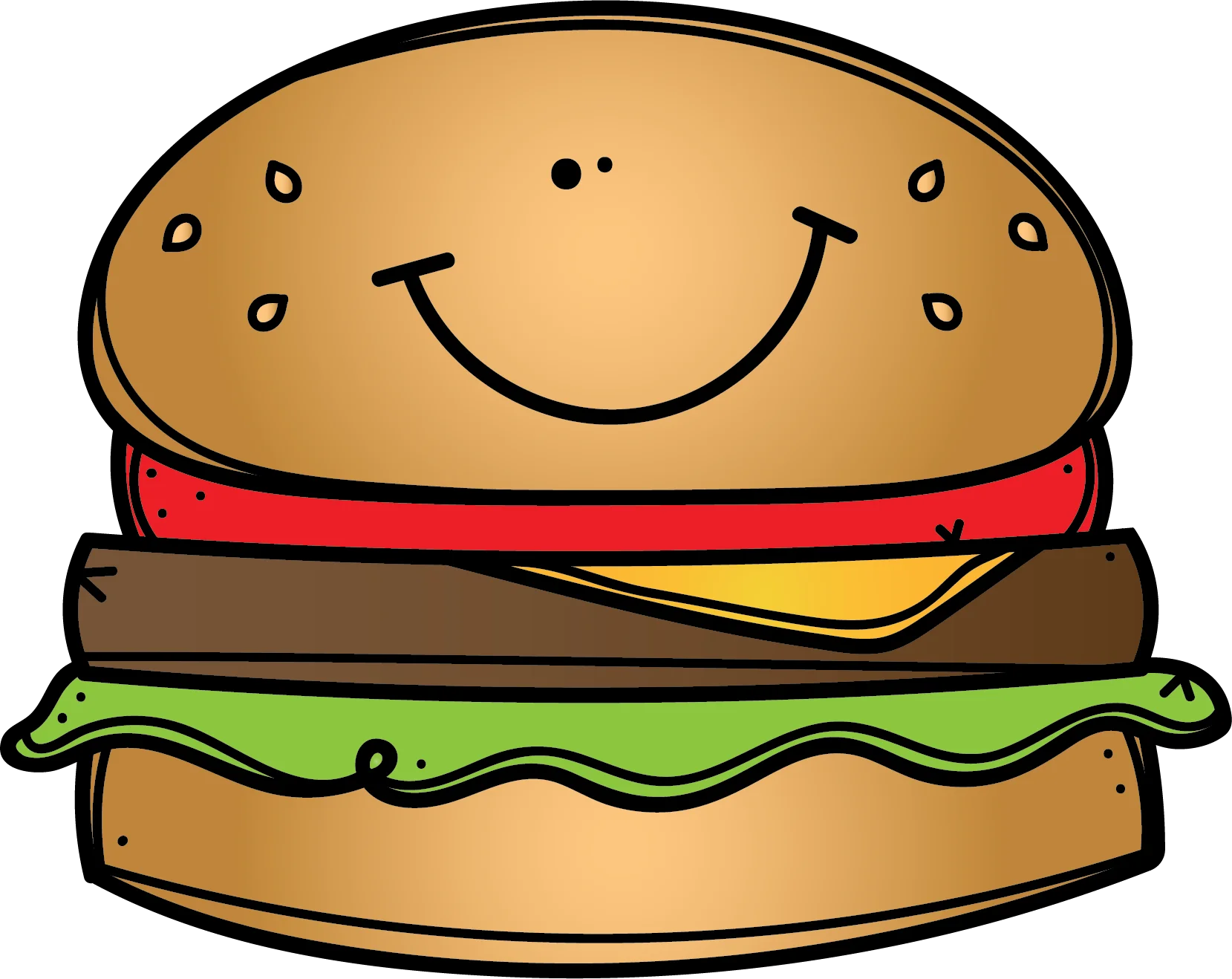 Cheerful Classic Hamburger Clipart with Adorable Cartoon Expressions and Layers