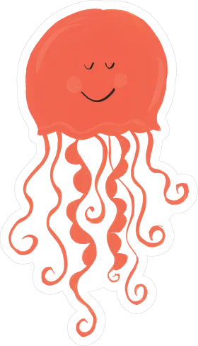Cheerful Coral Jellyfish Clipart - Cute Marine Creature with Whimsical Tentacles