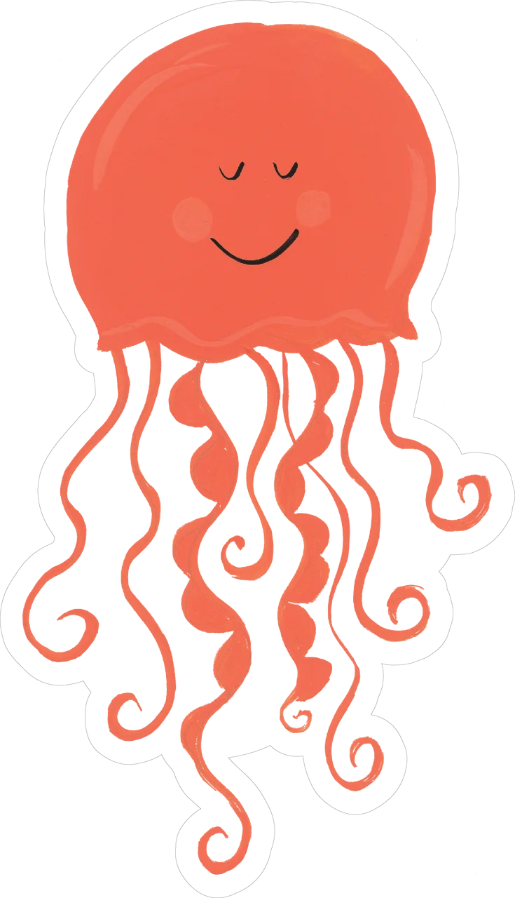 Cheerful Coral Jellyfish Clipart - Cute Marine Creature with Whimsical Tentacles