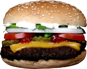 Classic All-American Cheeseburger Clipart with Sesame Seed Bun and Fresh Toppings