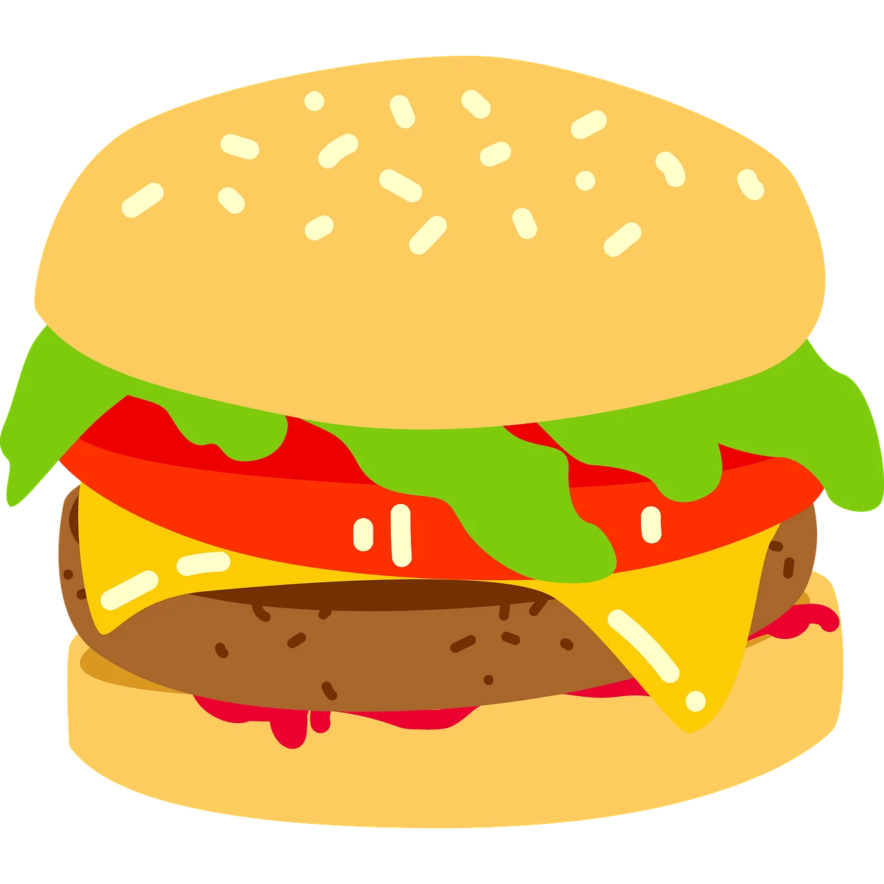 Classic Cheeseburger Clipart: Juicy Beef Patty Nestled Between Soft Sesame Bun