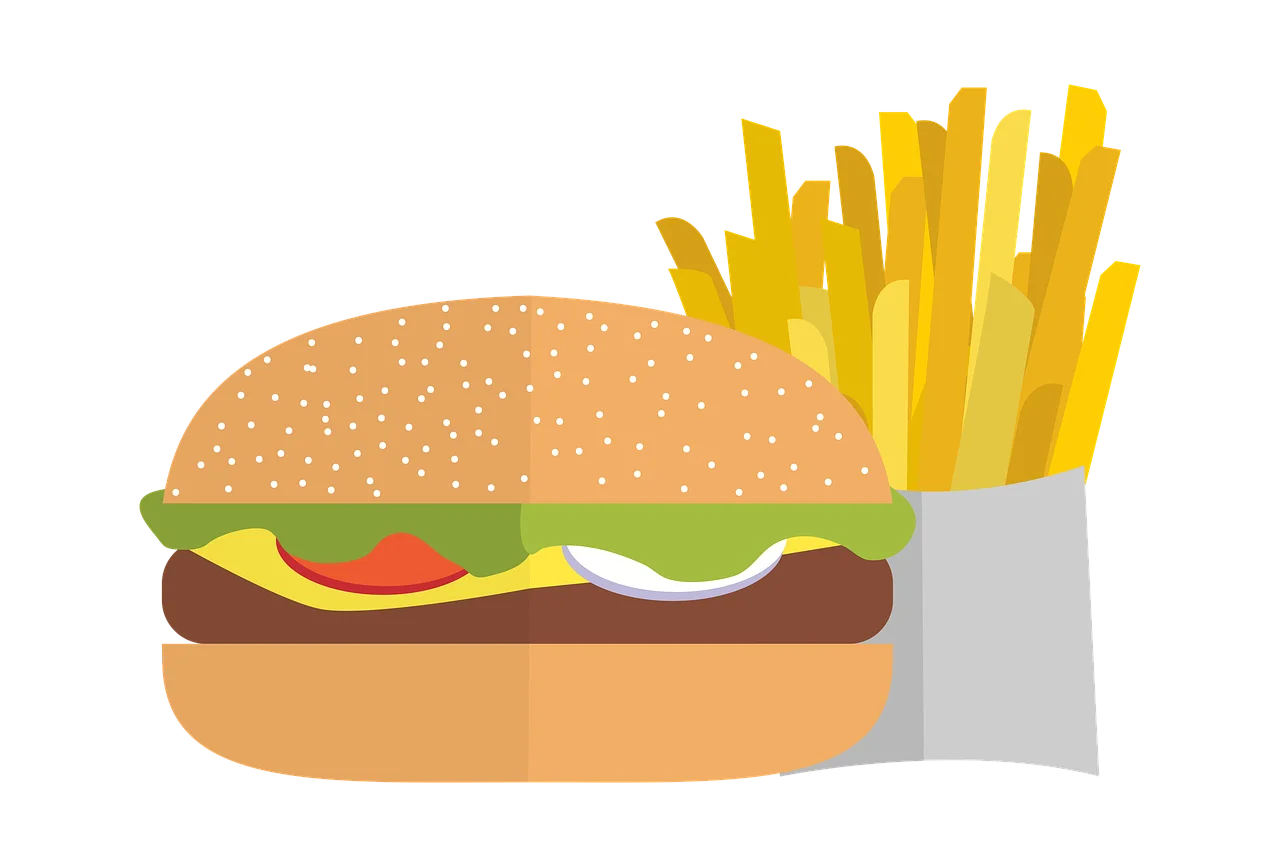 Classic Cheeseburger with Golden French Fries Minimalist Clipart Design