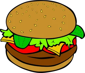 Classic Hamburger Clipart: A Delightful Cartoon Burger Illustration with Tasty Layers