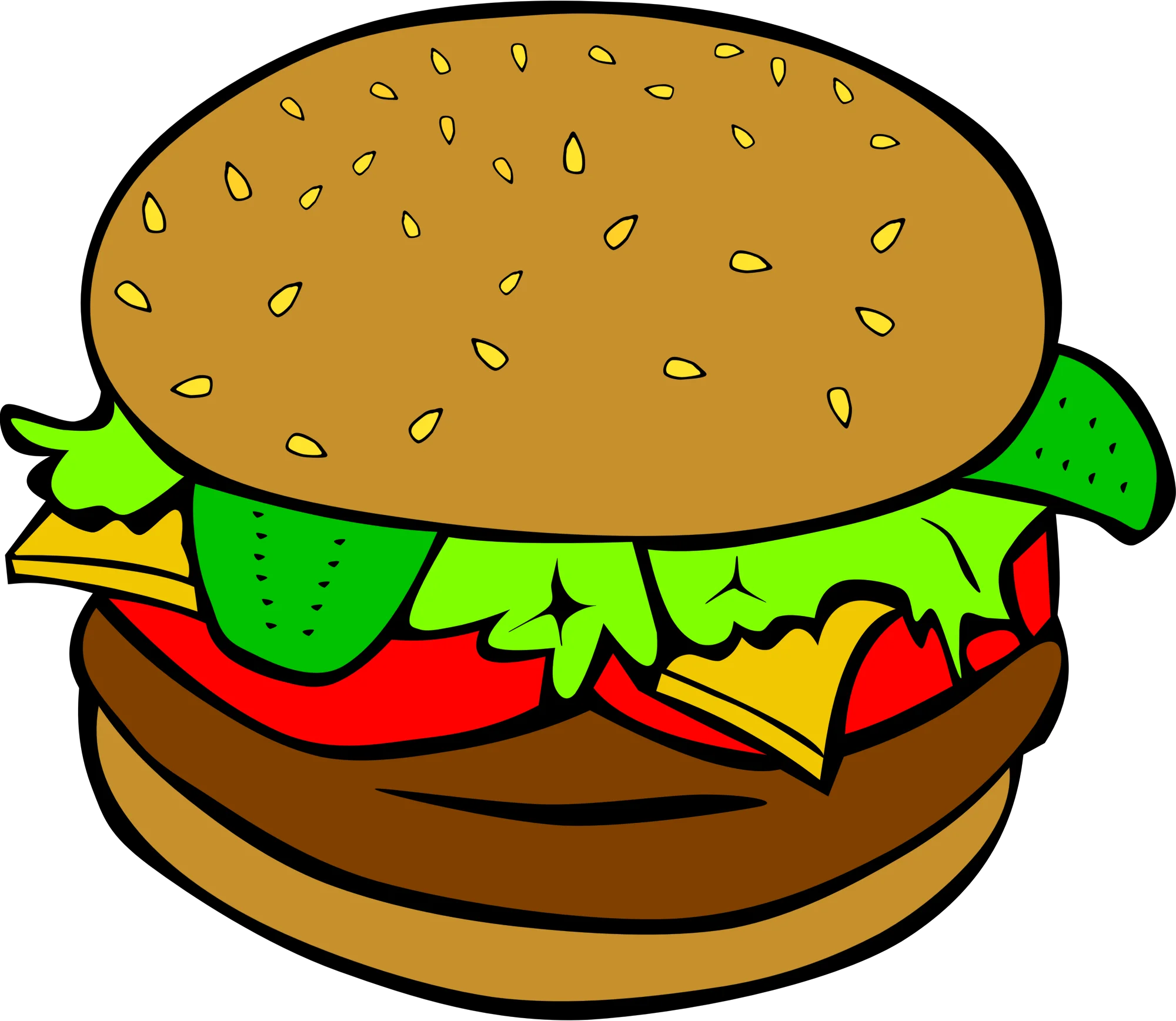 Classic Hamburger Clipart: A Delightful Cartoon Burger Illustration with Tasty Layers