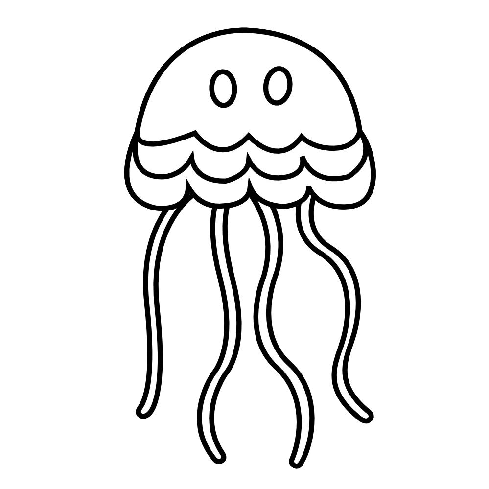 Cute Minimalist Jellyfish Clipart with Simple Wavy Tentacles and Smooth Outline