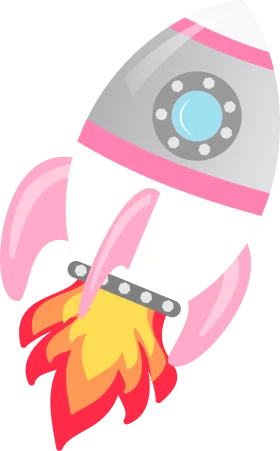 Cute Pink and Gray Space Rocket Clipart with Colorful Flame Thruster