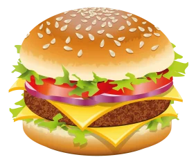 Delectable Double Cheeseburger Clipart with Sesame Seed Bun and Fresh Ingredients