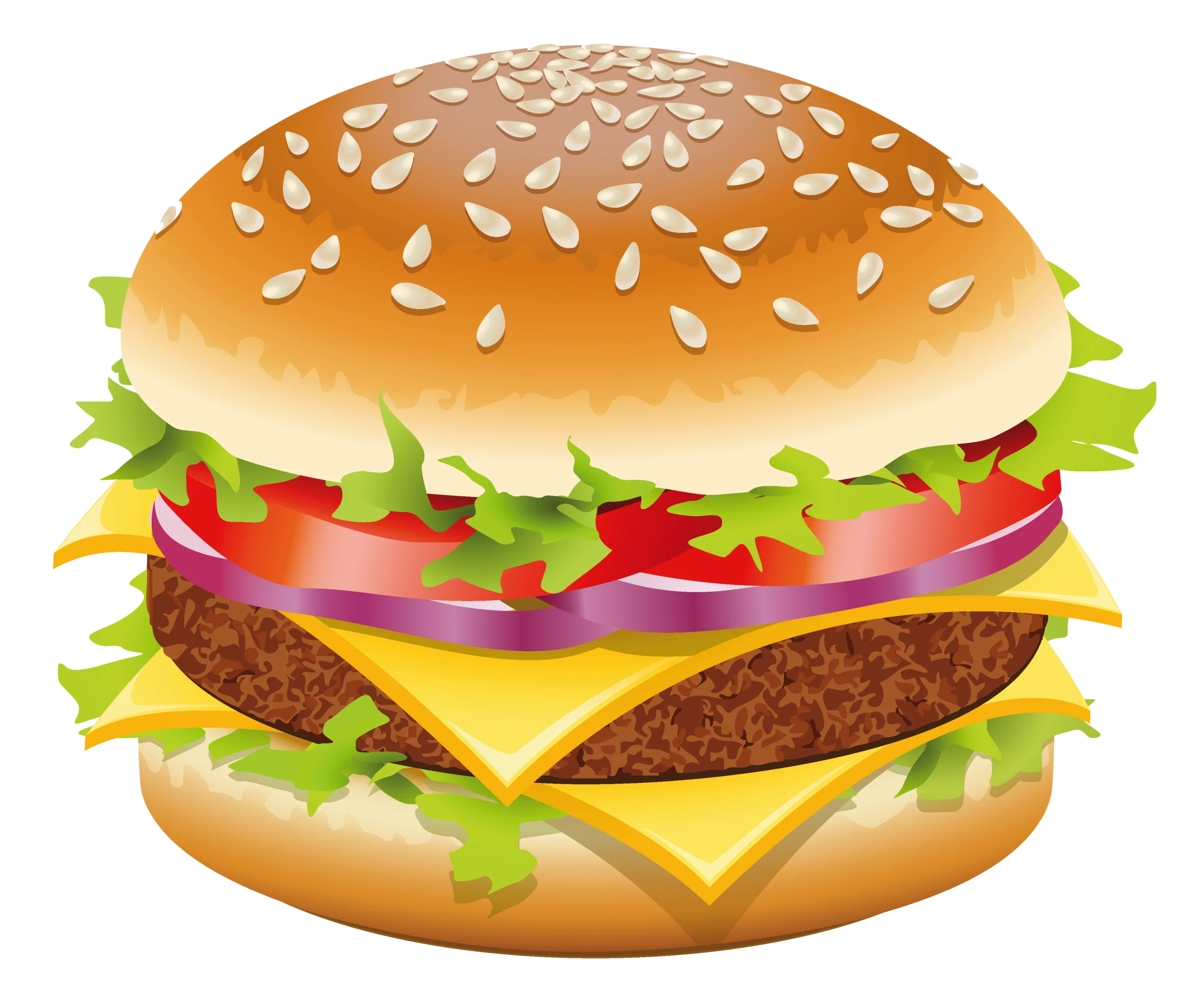 Delectable Double Cheeseburger Clipart with Sesame Seed Bun and Fresh Ingredients