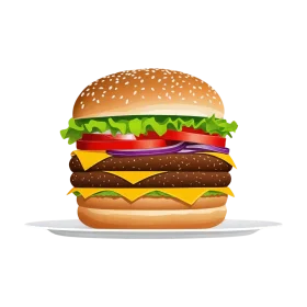 Delicious Triple Cheeseburger Clipart with Sesame Seed Bun and Fresh Ingredients