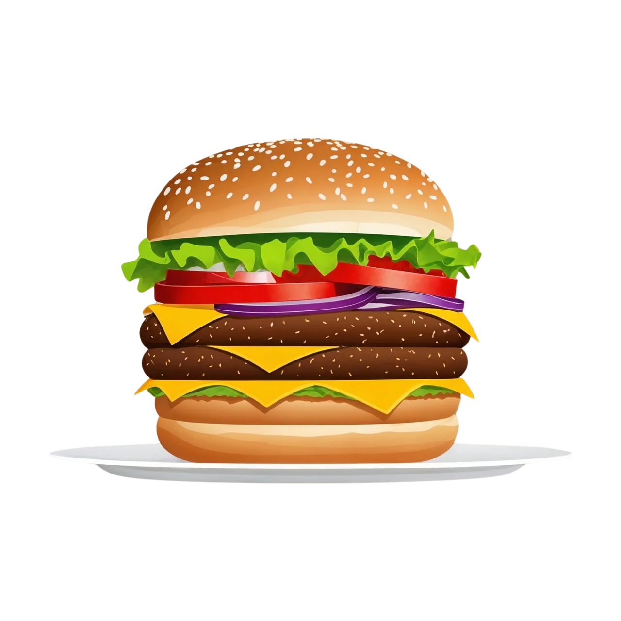 Delicious Triple Cheeseburger Clipart with Sesame Seed Bun and Fresh Ingredients