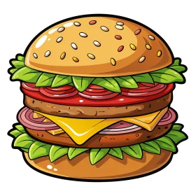 Deliciously Detailed Cheeseburger Clipart with Layered Ingredients and Sesame Bun