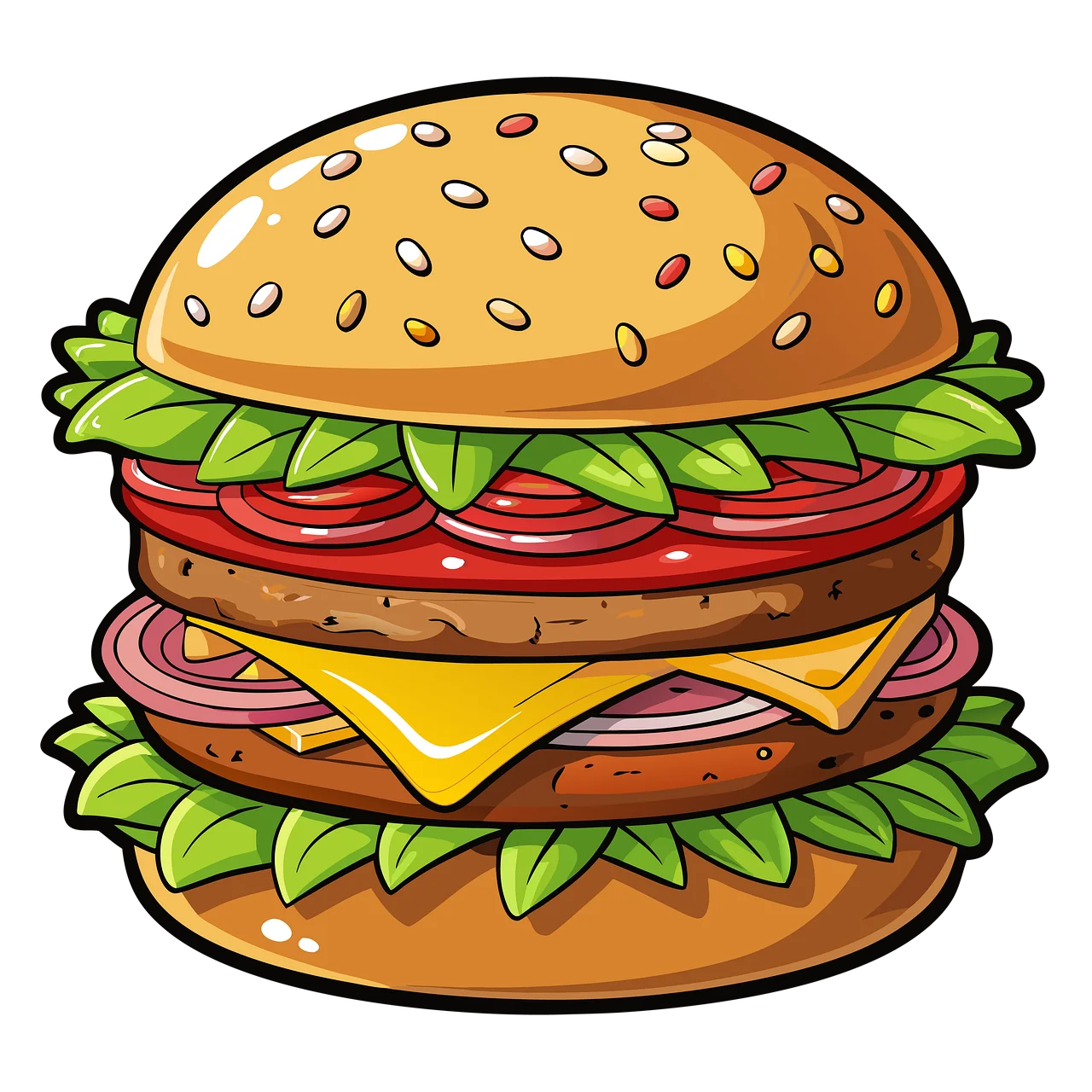 Deliciously Detailed Cheeseburger Clipart with Layered Ingredients and Sesame Bun