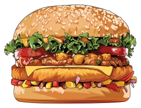 Deliciously Detailed Double-Decker Hamburger Clipart with Sesame Seed Bun