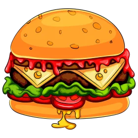 Deliciously Illustrated Cheeseburger Clipart with Melting Cheese and Fresh Ingredients