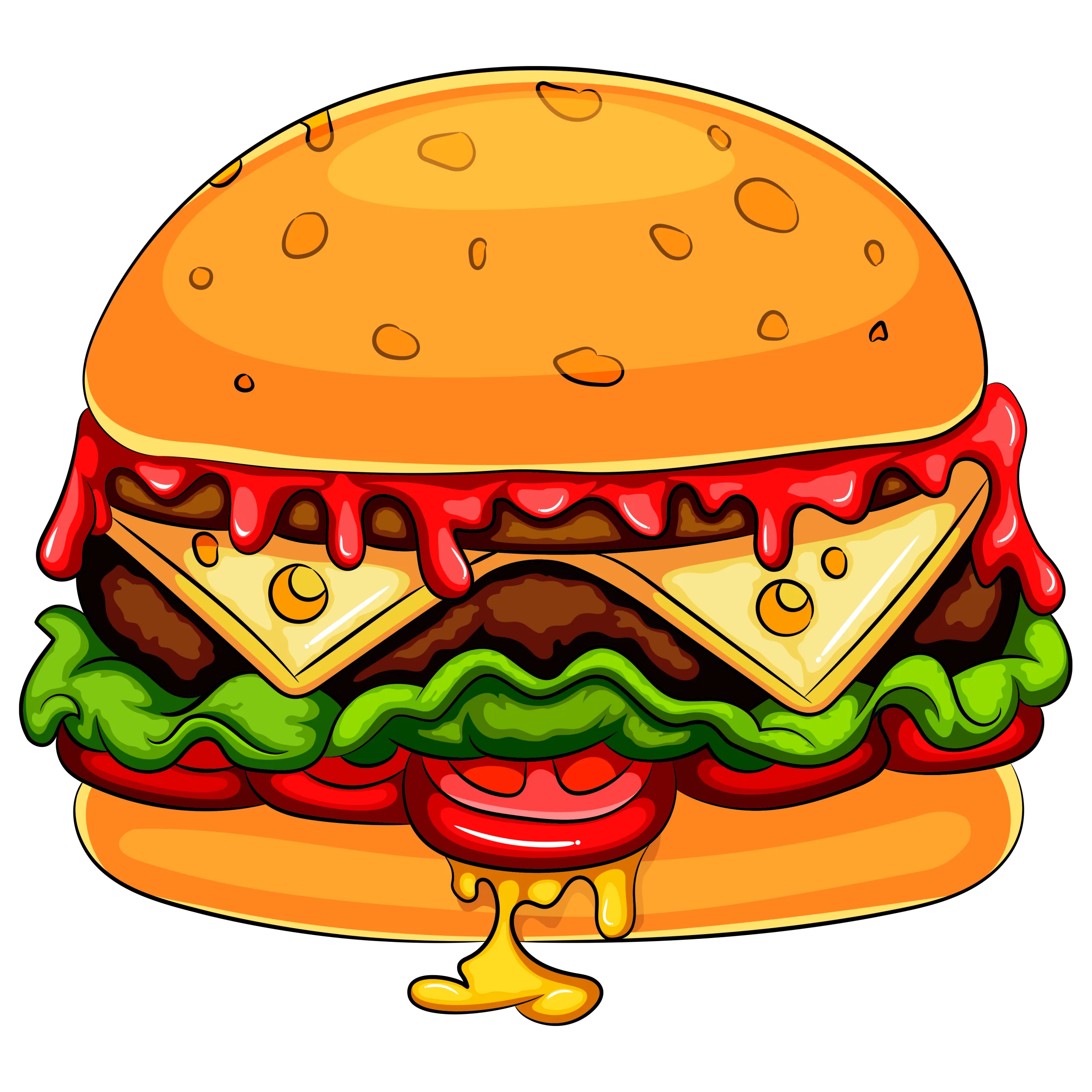Deliciously Illustrated Cheeseburger Clipart with Melting Cheese and Fresh Ingredients