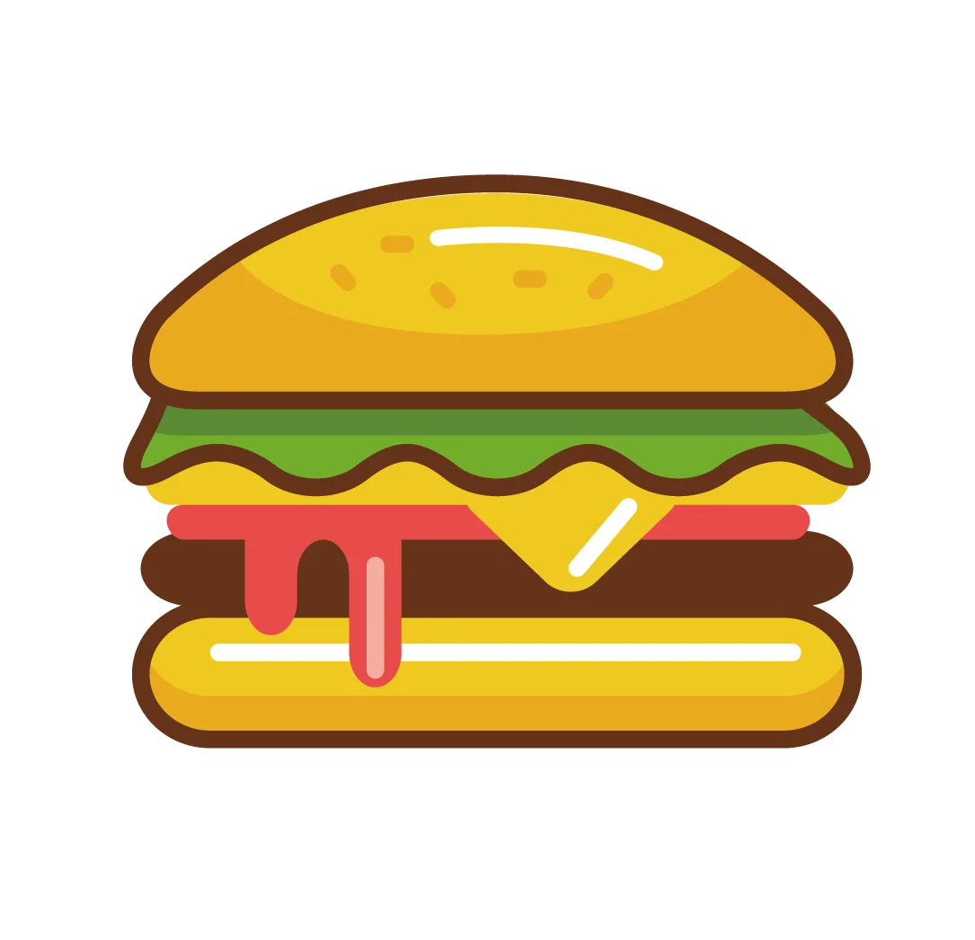 Deliciously Stylized Cheeseburger Clipart with Bold Color Palette and Simple Design