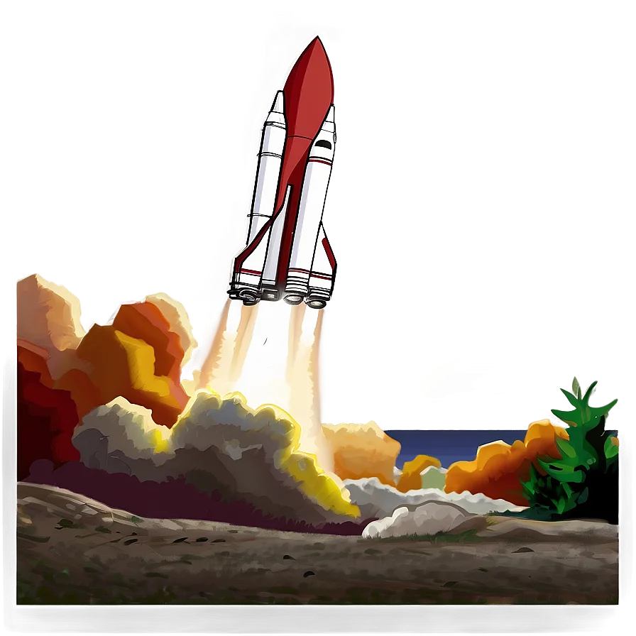 Dramatic Space Shuttle Launch Clipart with Dynamic Smoke and Flames