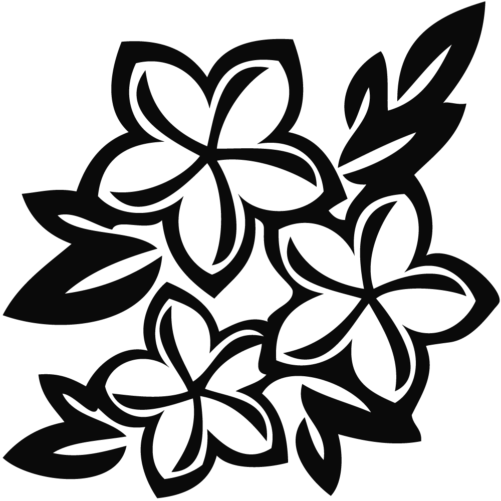 Elegant Black and White Floral Clipart with Stylized Plumeria Blossoms
