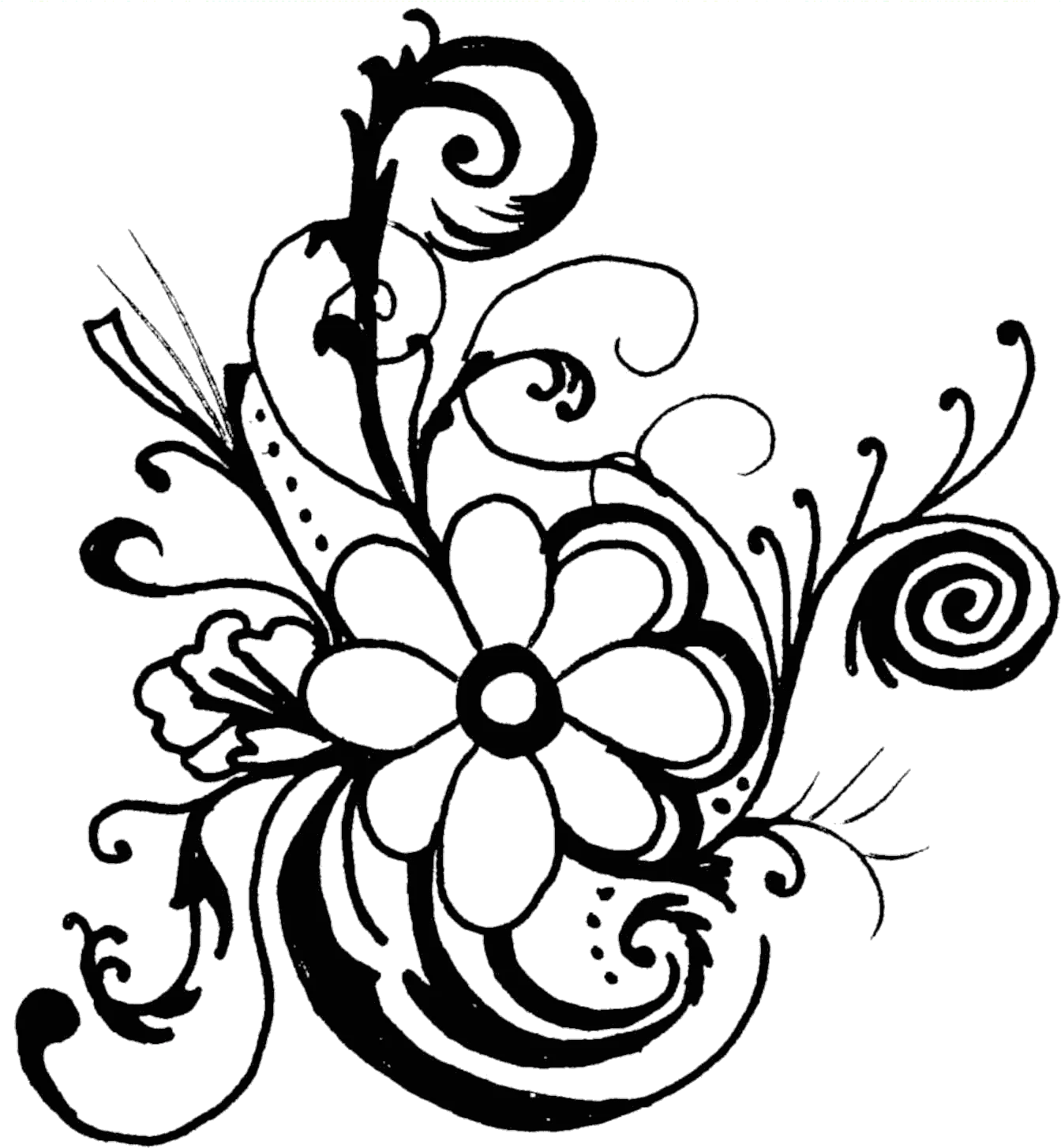 Elegant Black and White Floral Swirl Clipart Design with Intricate Scrollwork