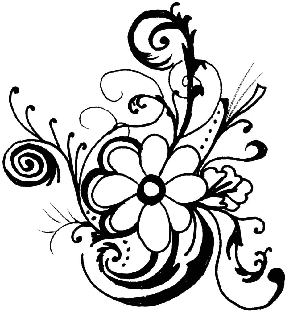 Elegant Black and White Floral Swirl Clipart with Intricate Decorative Design