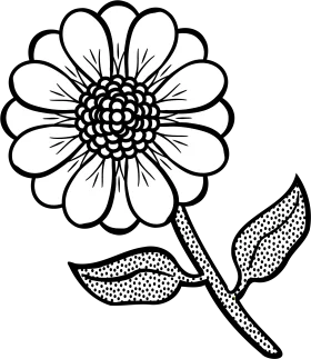 Elegant Black and White Flower Clipart with Intricate Petal and Leaf Design