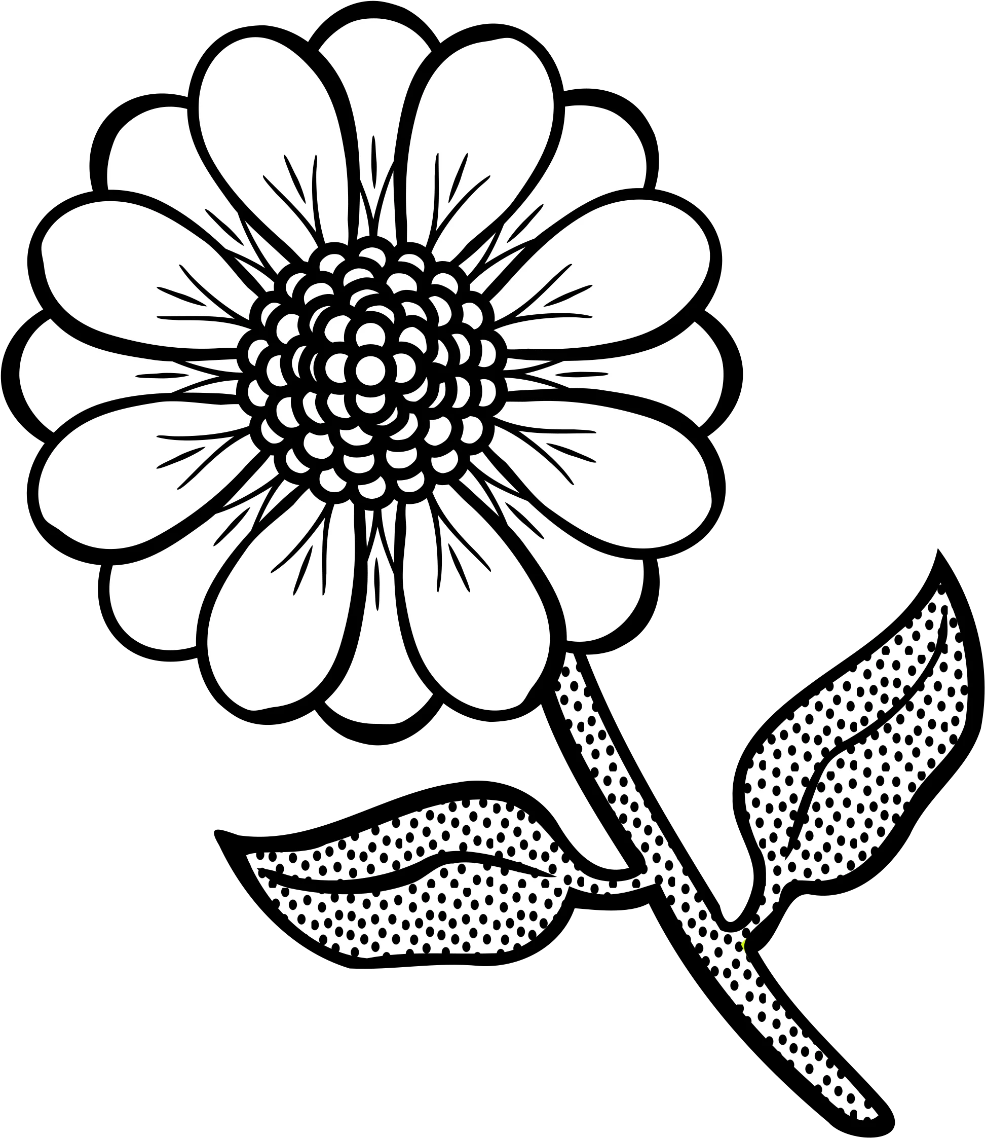 Elegant Black and White Flower Clipart with Intricate Petal and Leaf Design