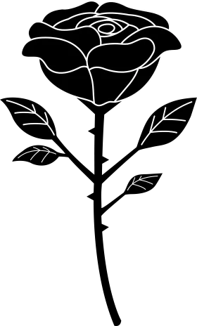 Elegant Black and White Rose Silhouette Clipart with Delicate Petals and Stem