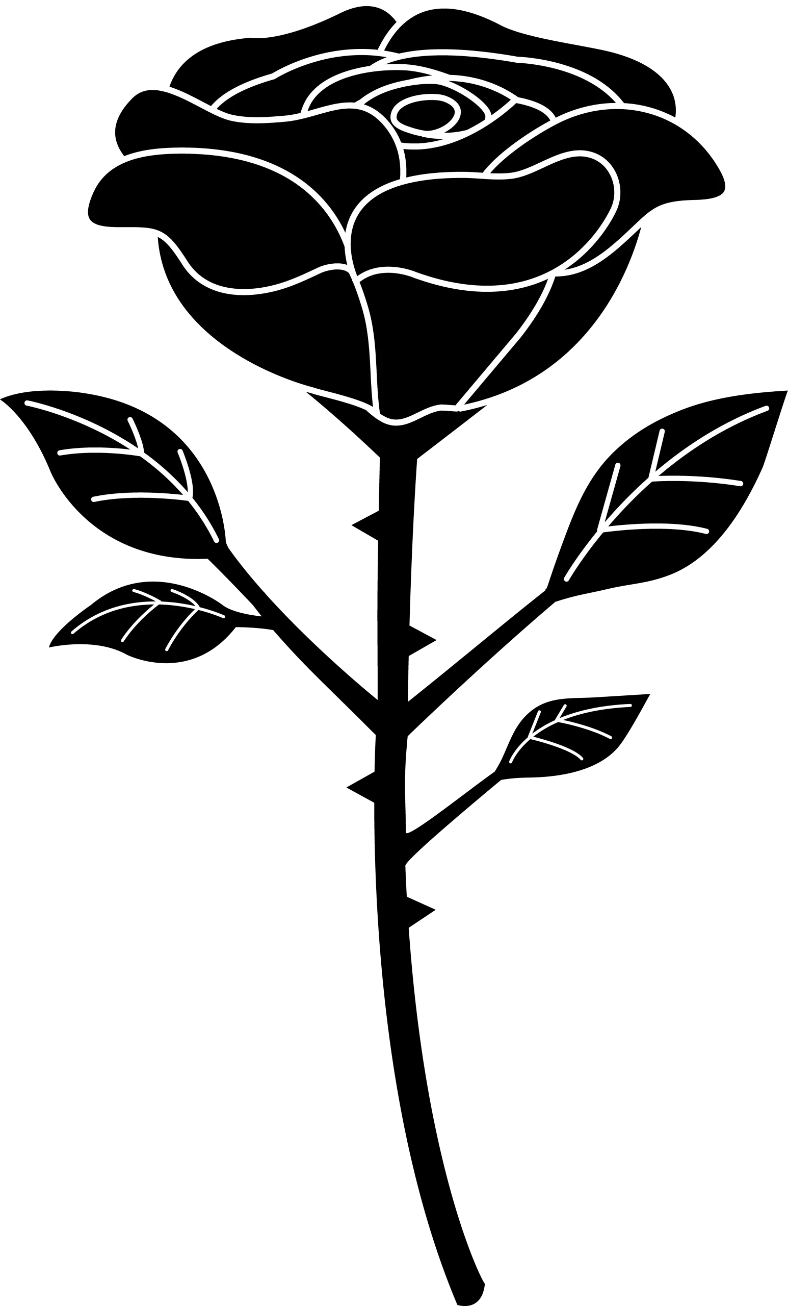 Elegant Black and White Rose Silhouette Clipart with Delicate Petals and Stem