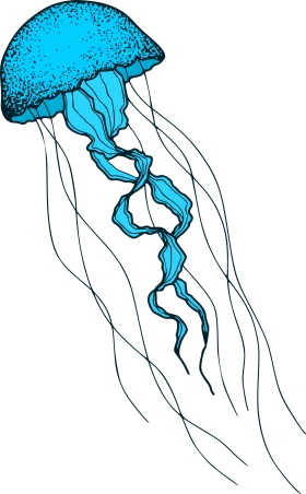 Ethereal Blue Aquatic Jellyfish Clipart with Delicate Translucent Tendrils