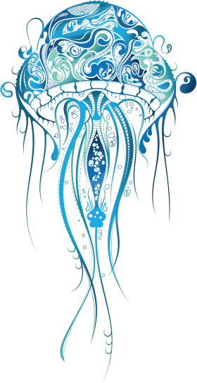 Ethereal Blue Jellyfish Ornate Swirling Patterns Ocean Creature Clipart Design