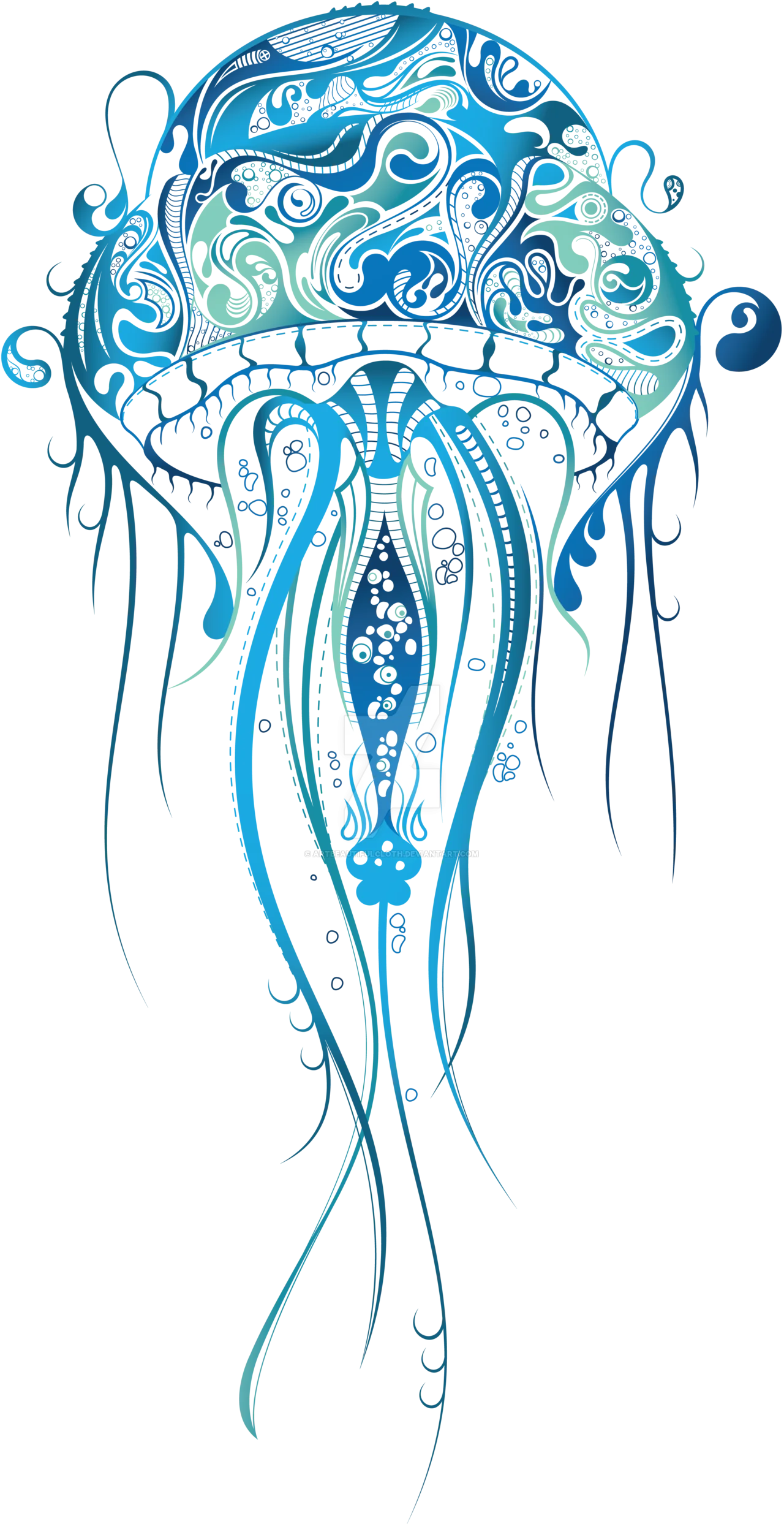 Ethereal Blue Jellyfish Ornate Swirling Patterns Ocean Creature Clipart Design