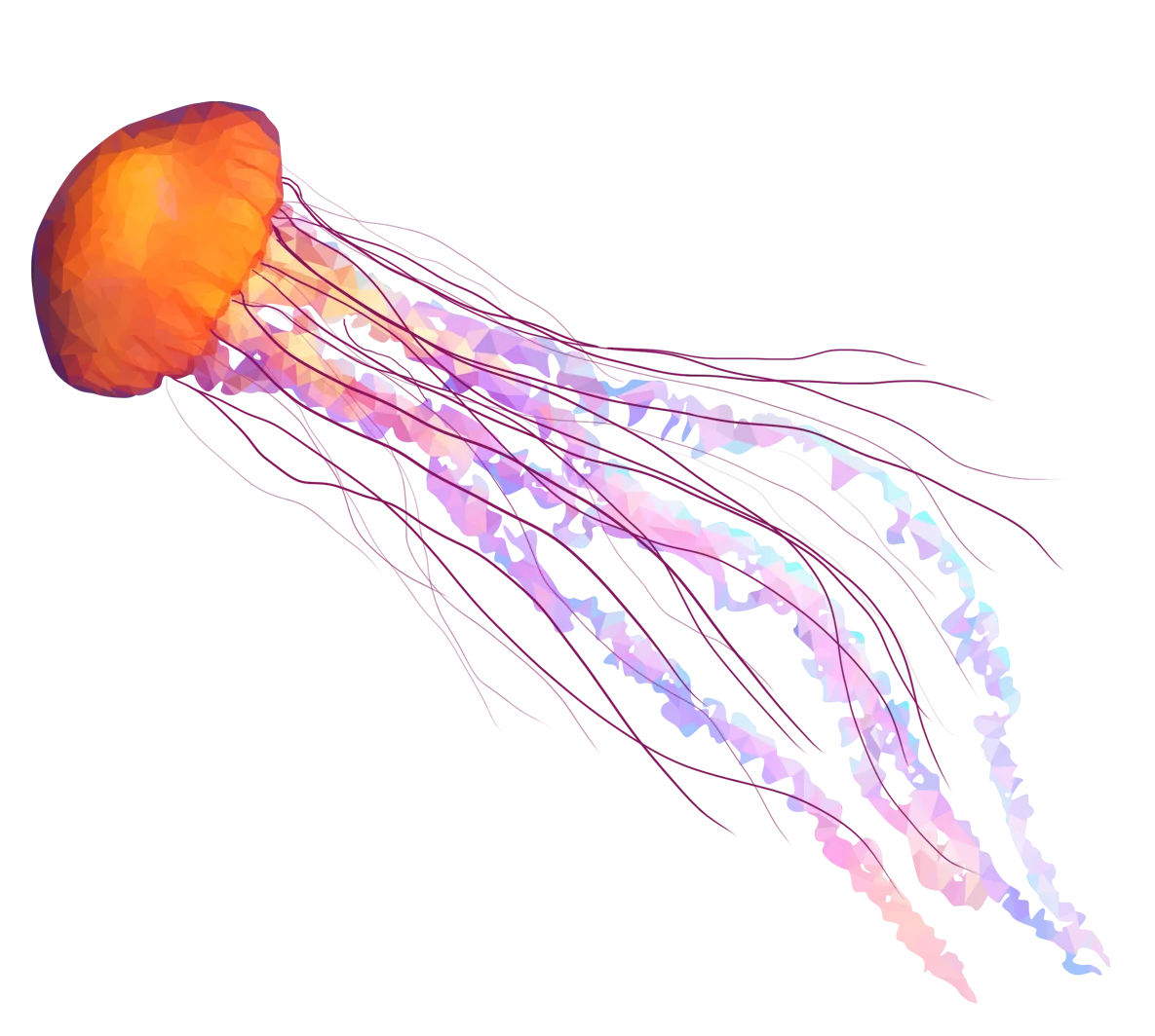 Ethereal Floating Jellyfish Watercolor Clipart with Luminescent Tentacles