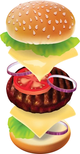 Exploded View Cheeseburger Clipart: Layers of Delicious Culinary Composition