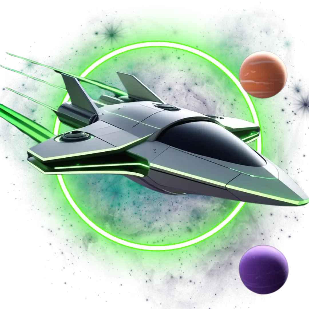 Futuristic Space Interceptor Clipart: Sleek Cosmic Design with Planetary Backdrop