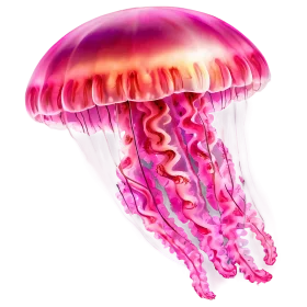 Luminescent Pink and Orange Jellyfish Underwater Clipart Illustration