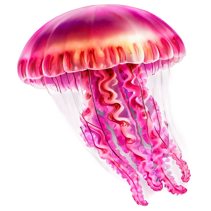 Luminescent Pink and Orange Jellyfish Underwater Clipart Illustration